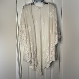 Mi ami Cream Crochet Lace Floral Cottage Core Bohemian Open Front Cardigan S/M